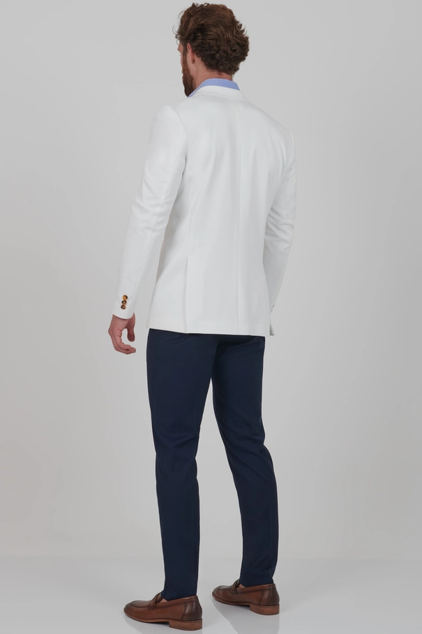 Blazer Transpassado Super Slim Fit em Malha Off White