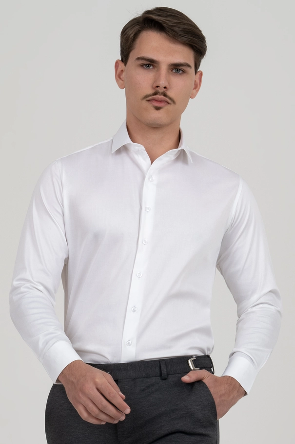 Camisa Slim Fit com Colarinho Italiano Fashion