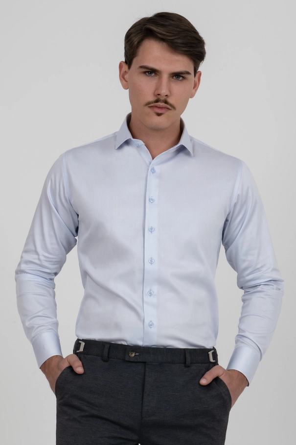Camisa Slim Fit com Colarinho Italiano Fashion