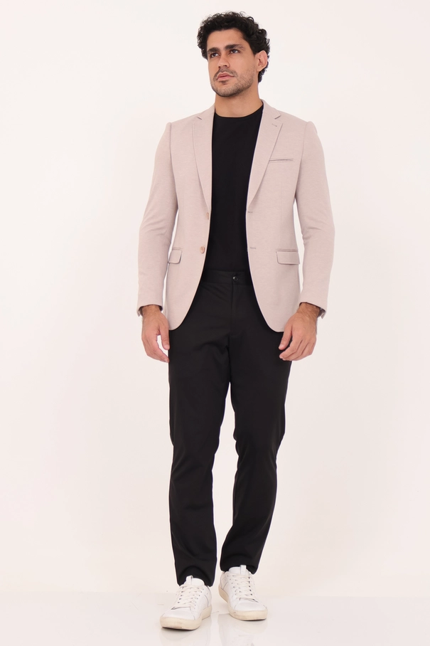 Blazer Masculino Super Slim Fit em Malha com Forro Listrado.