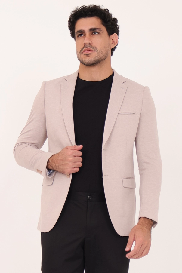 Blazer Masculino Super Slim Fit em Malha com Forro Listrado.