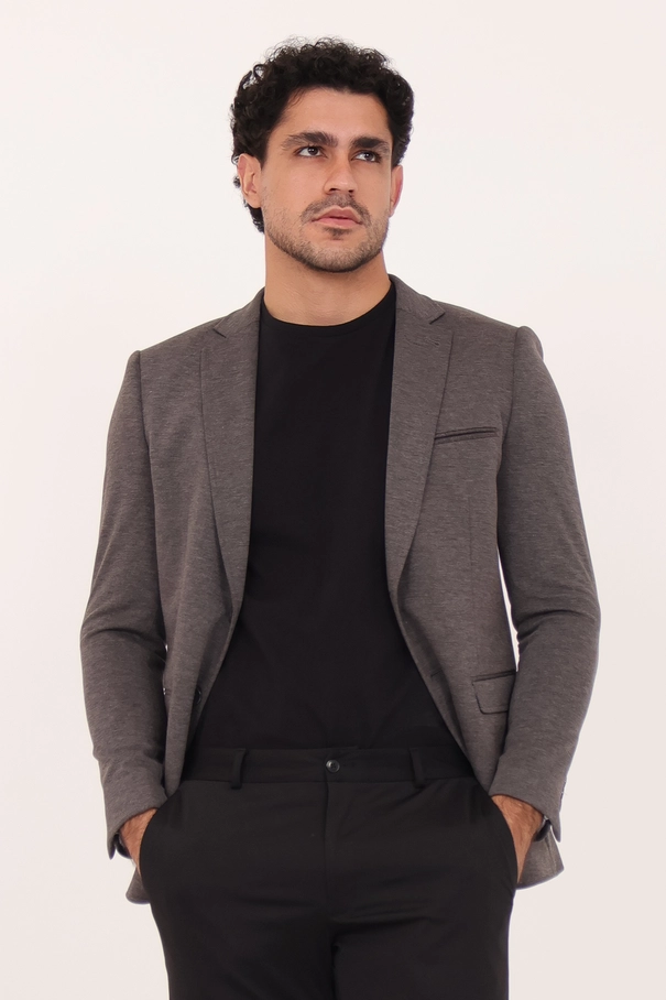 Blazer Masculino Super Slim Fit em Malha com Forro Listrado.