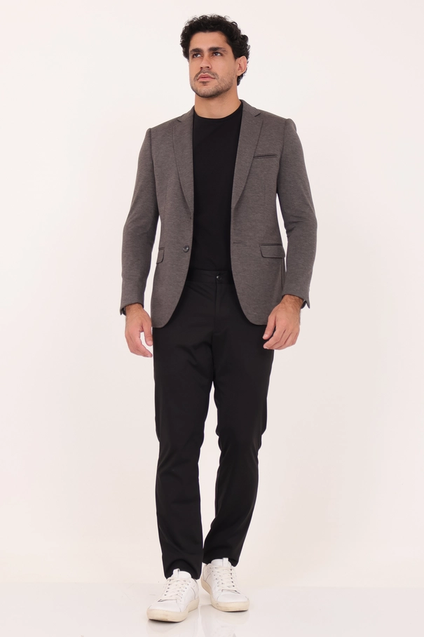 Blazer Masculino Super Slim Fit em Malha com Forro Listrado.