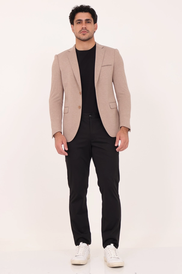 Blazer Masculino Super Slim Fit em Malha com Forro Listrado.