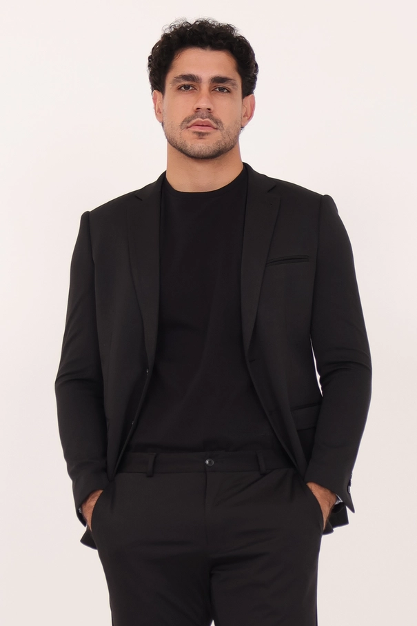 Blazer Masculino Super Slim Fit em Malha com Forro Listrado.