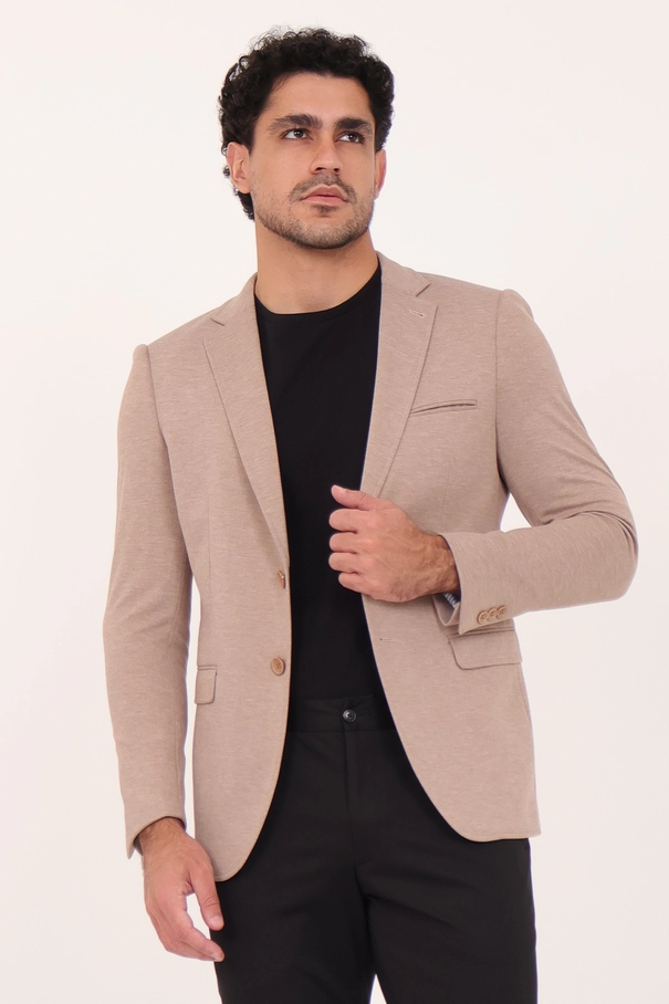 Blazer Masculino Super Slim Fit em Malha com Forro Listrado.