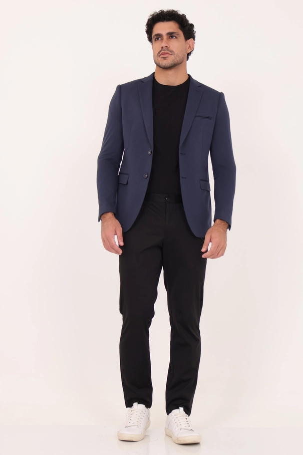 Blazer Masculino Super Slim Fit em Malha com Forro Listrado.