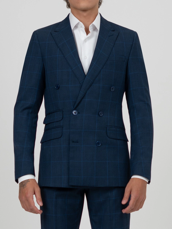 Terno Masculino Super Slim Fit Transpassado Azul com Calça Ajustável