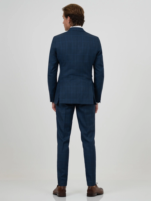 Terno Masculino Super Slim Fit Transpassado Azul com Calça Ajustável