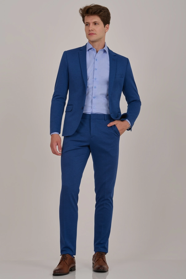 Terno Masculino Super Slim Fit em Malha com Lenço Avulso e Calça com Ajuste AZUL FOREVER