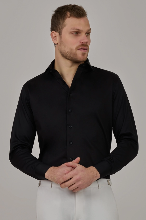 Camisa Slim Fit com Colarinho Italiano Fashion MARINHO NOITE