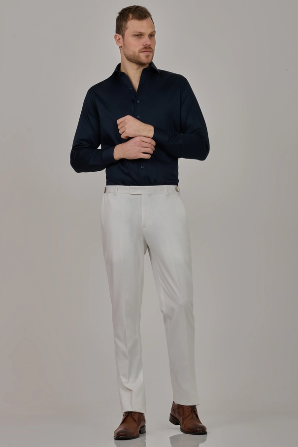 Camisa Slim Fit com Colarinho Italiano Fashion MARINHO NOITE