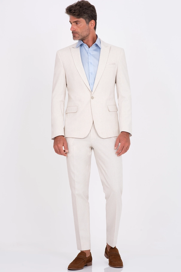 Terno Masculino Super Slim Fit e Calça com Ajuste em Blend de Linho