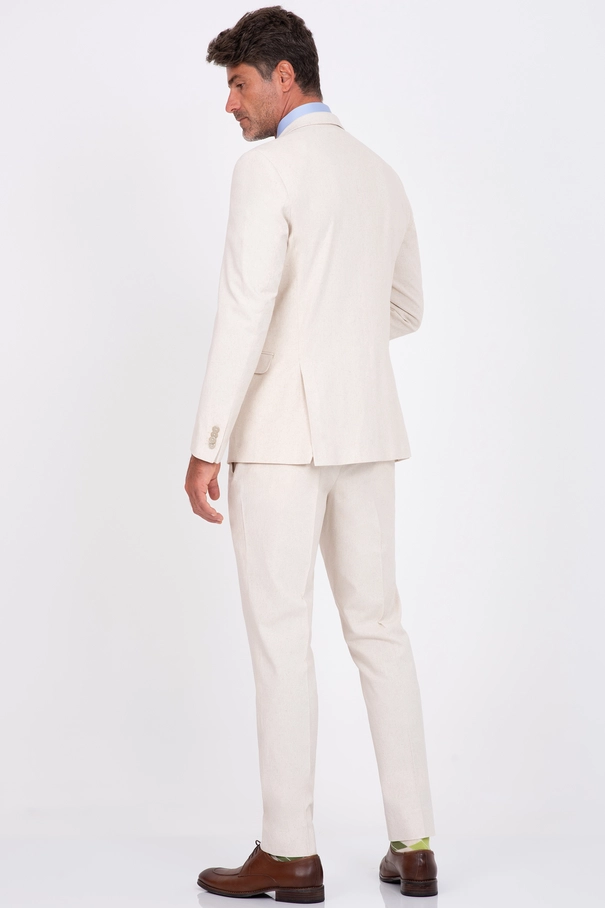 Terno Super Slim Fit Transpassado e Calça com Ajuste em Blend de Linho NATURAL