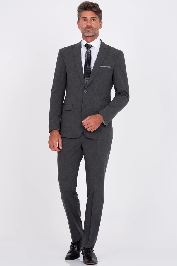 Terno Masculino Slim Fit Chumbo com Peak Lapel e Calça com Ajuste
