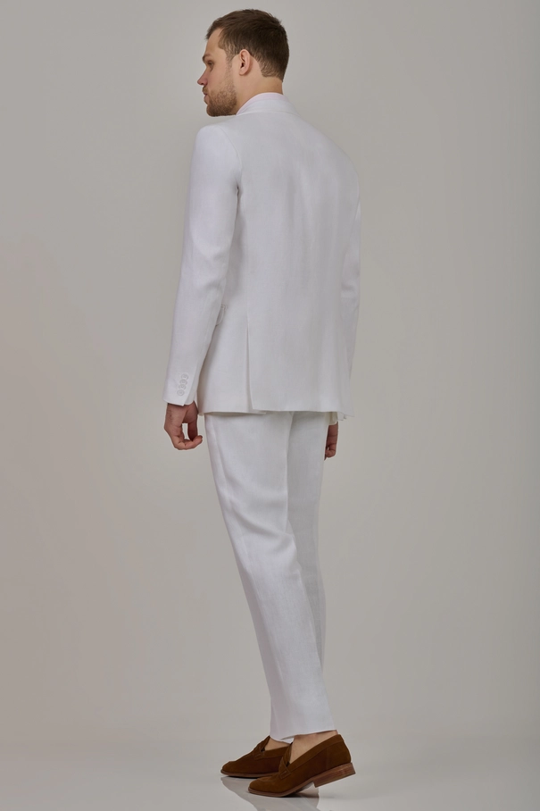 Terno Masculino Super Slim Fit em Linho com Peak Lapel e Calça com Ajuste BRANCO