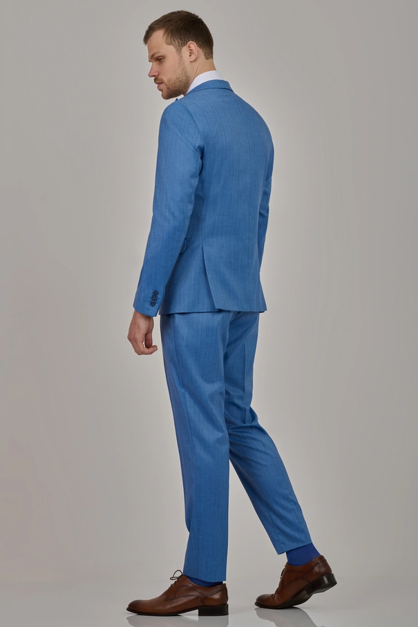 Terno Masculino Super Slim Fit com Peak Lapel e Calça com Ajuste AZUL FOREVER