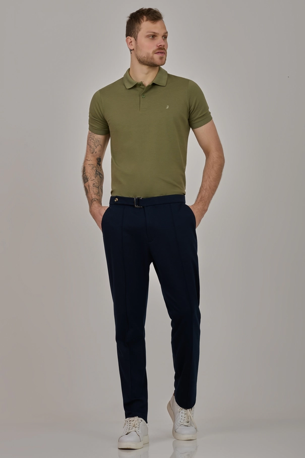 Calça Masculina Super Slim Fit em Malha com Friso Costurado NAVY