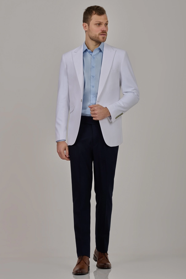 Blazer Masculino Super Slim Fit com Peak Lapel BRANCO
