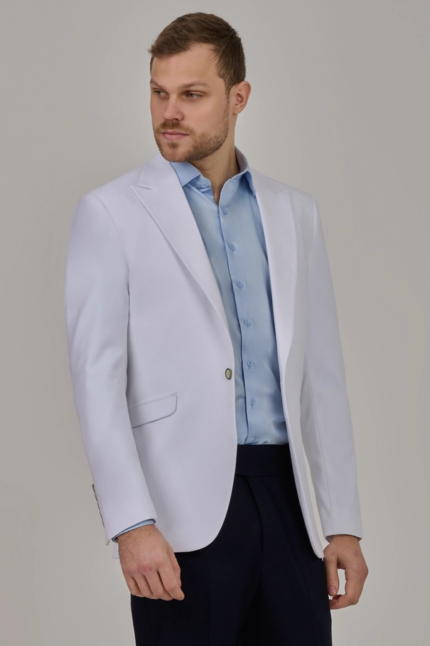 Blazer Masculino Super Slim Fit com Peak Lapel BRANCO