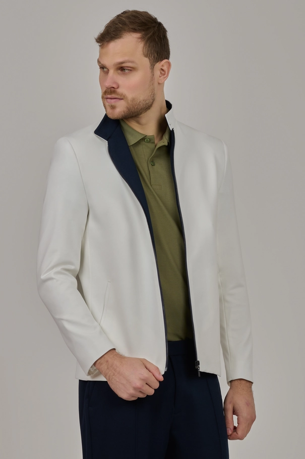 Jaqueta Harrington Masculina Slim Fit em Malha OFF WHITE