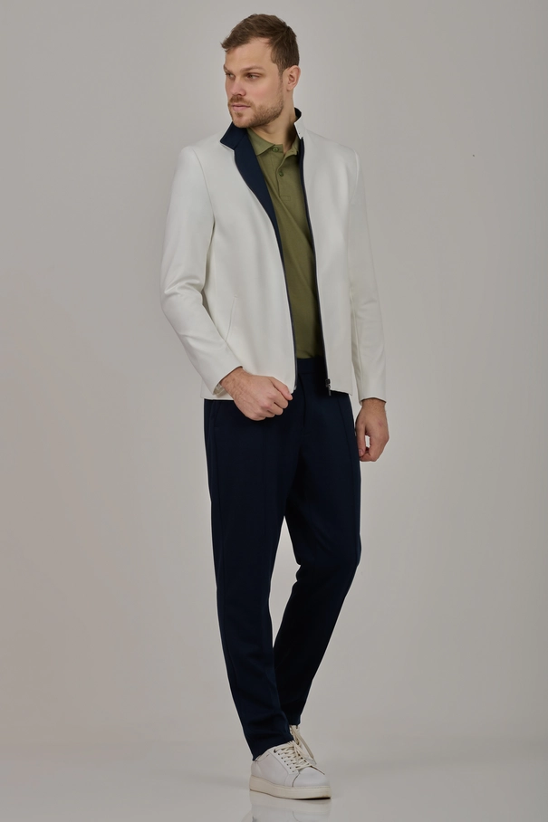 Jaqueta Harrington Masculina Slim Fit em Malha OFF WHITE