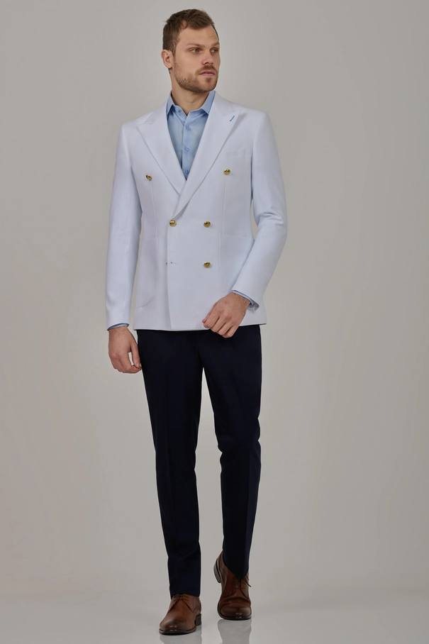 Blazer Masculino Super Slim Fit Transpassado com Botões Dourados BRANCO
