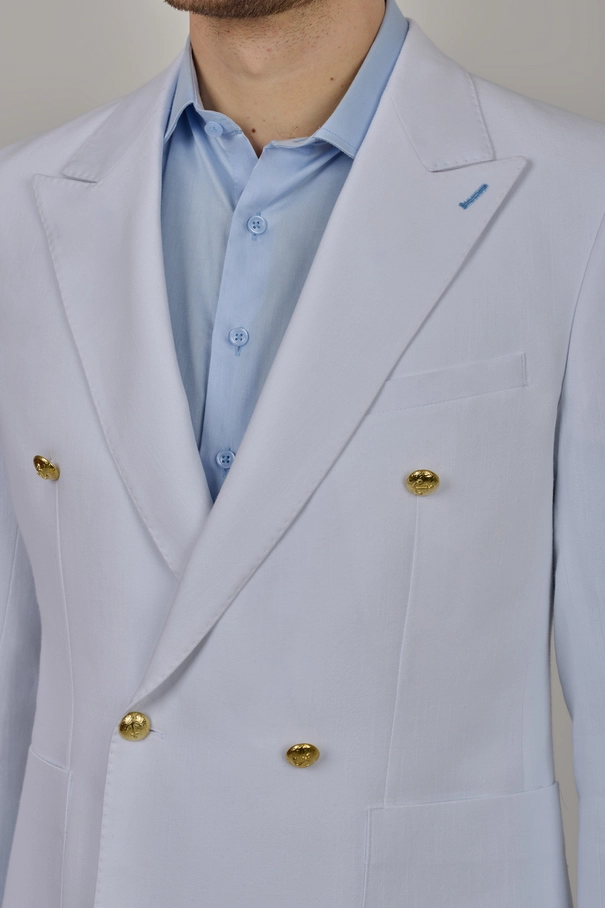 Blazer Masculino Super Slim Fit Transpassado com Botões Dourados BRANCO