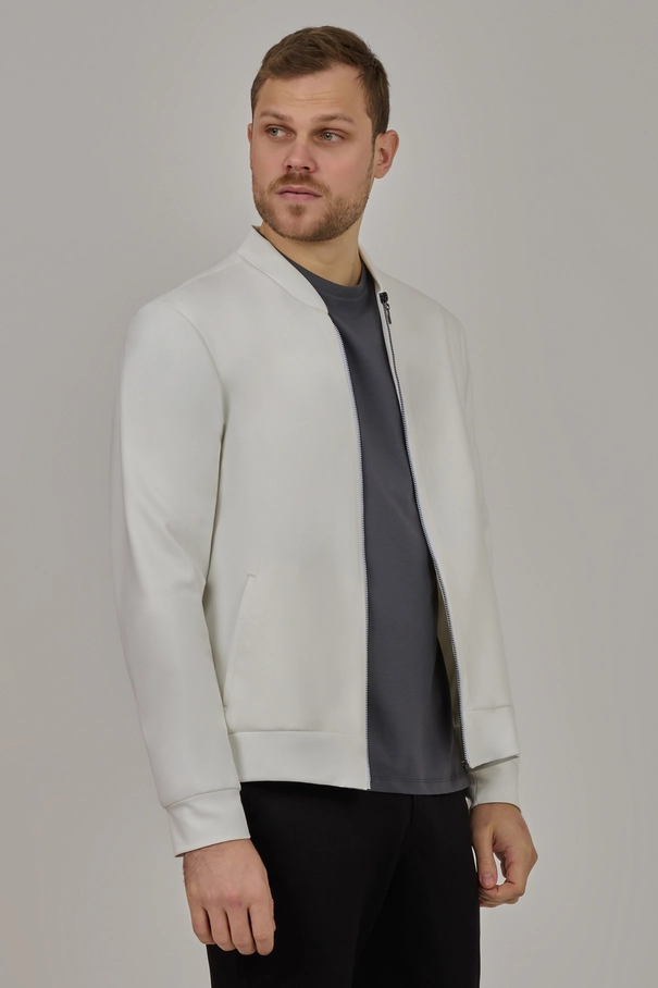 Jaqueta Bomber Masculina Slim Fit em Malha OFF WHITE