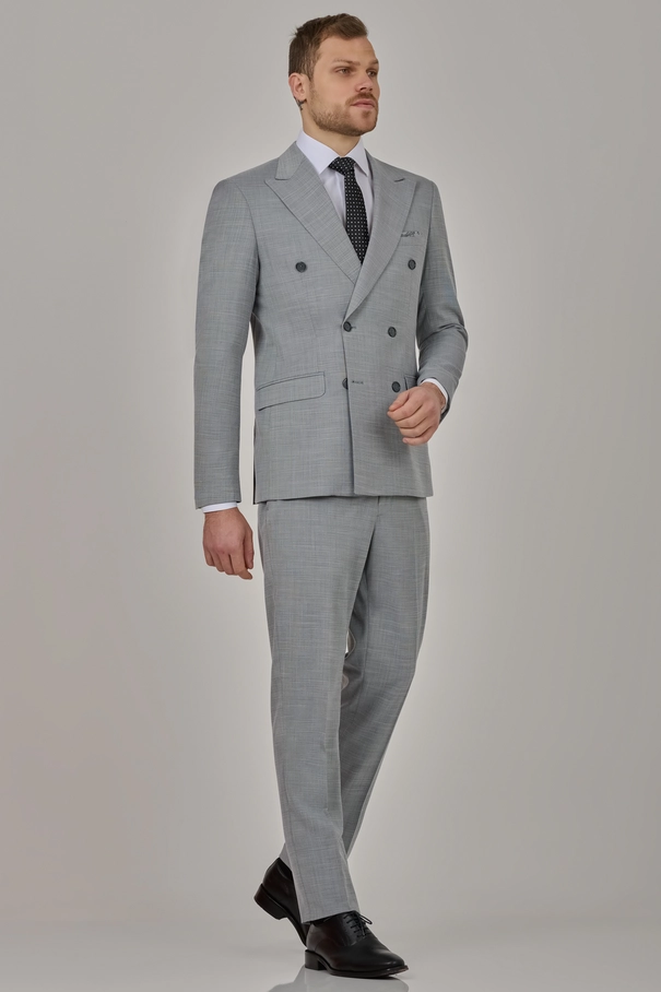Terno Masculino Slim Fit Transpassado com Peak Lapel e Calça com Ajuste CINZA FROST