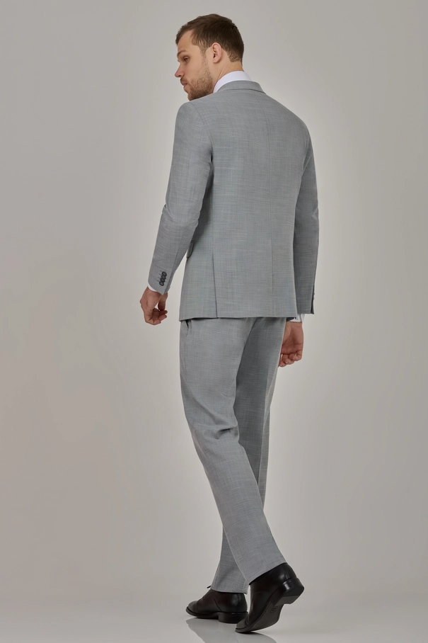 Terno Masculino Slim Fit Transpassado com Peak Lapel e Calça com Ajuste CINZA FROST