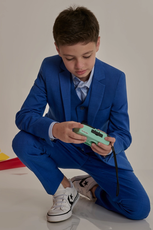 Terno Infantil Masculino com Gola Notch AZUL FORTE