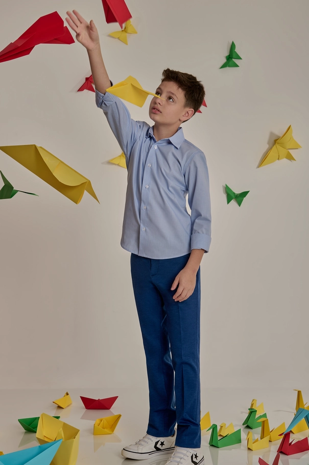 Camisa Infantil Masculina Fio 80 Xadrez AZUL CELESTIAL