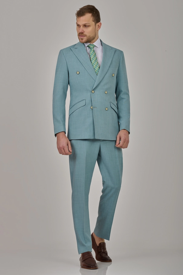Terno Masculino Slim Fit Transpassado com Peak Lapel BLUE CORAL