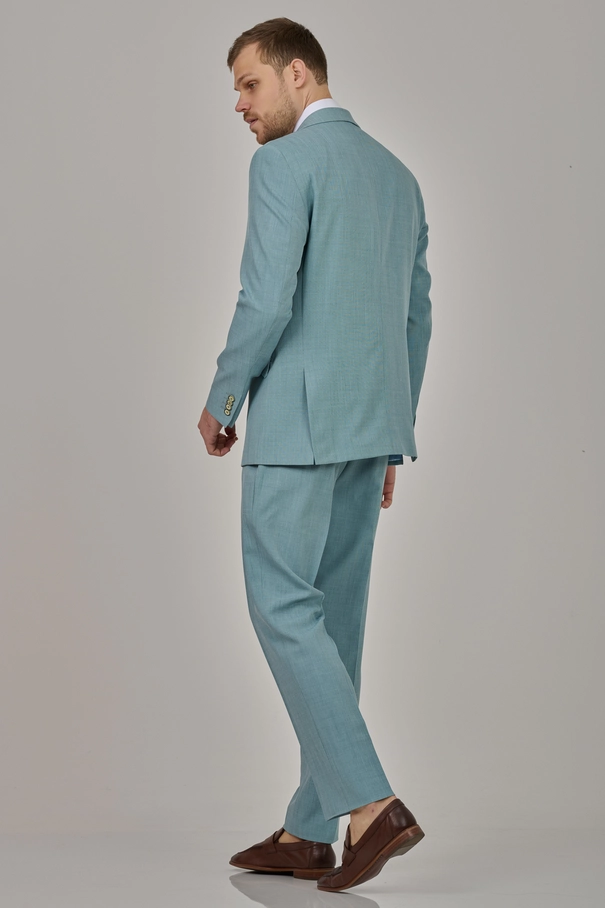 Terno Masculino Slim Fit Transpassado com Peak Lapel BLUE CORAL