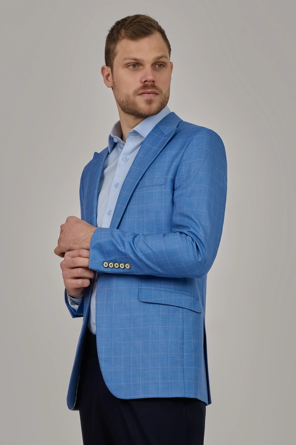 Blazer Masculino Super Slim Fit com Peak Lapel AZUL CELESTIAL