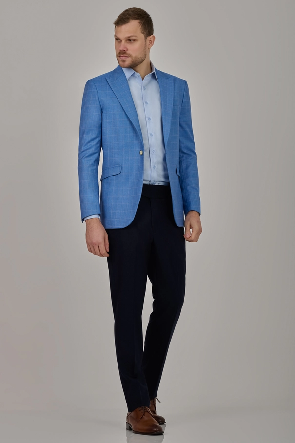Blazer Masculino Super Slim Fit com Peak Lapel AZUL CELESTIAL