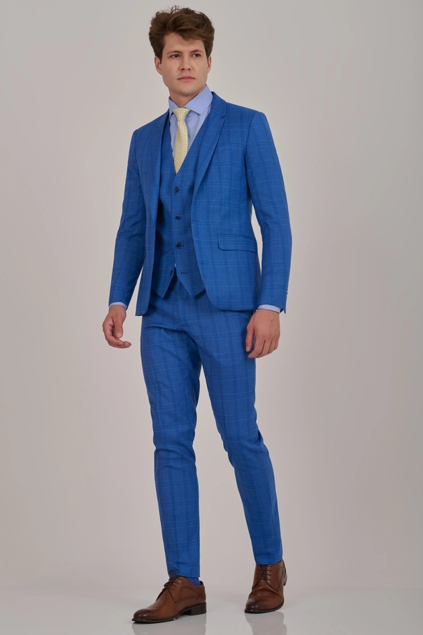 Terno Masculino Azul Super Slim Fit com Colete AZUL PLACID