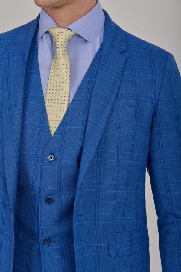Terno Masculino Azul Super Slim Fit com Colete AZUL PLACID