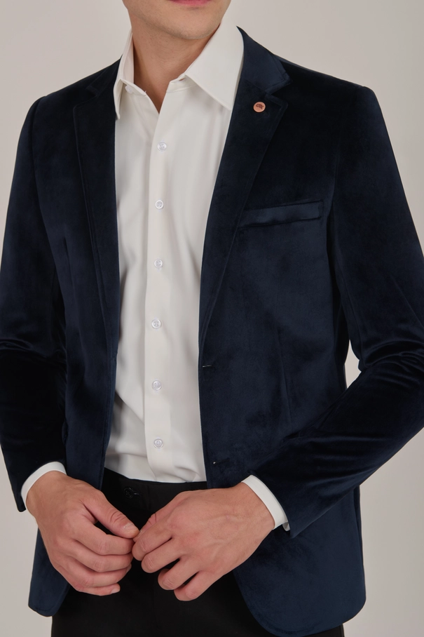 Paletó em Veludo, Classic Fit MARINHO NOITE