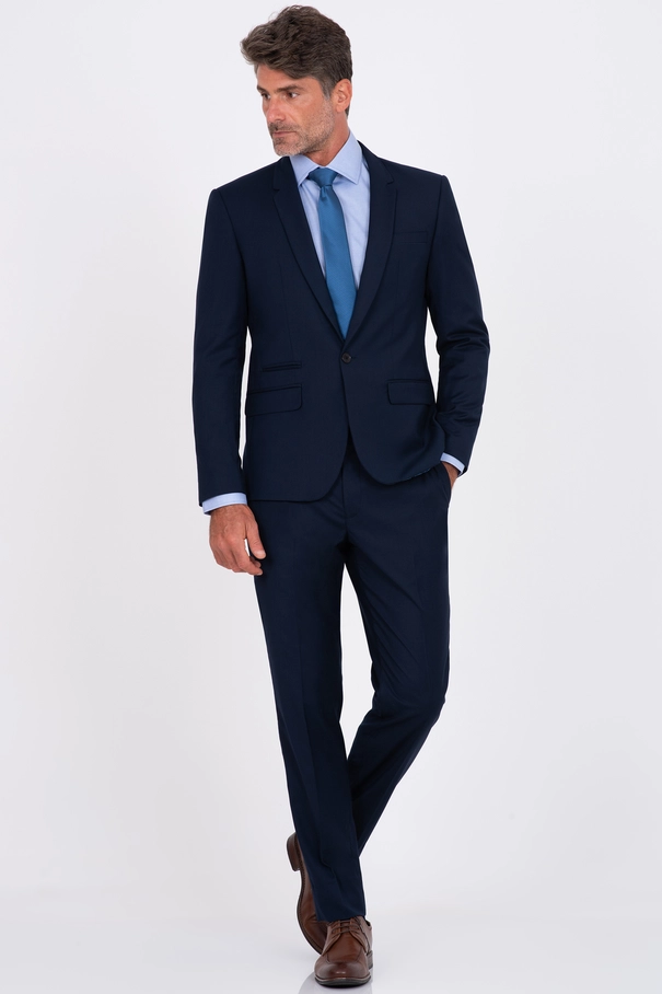 Terno Masculino Super Slim Fit com Gola Shawl e Ticket Pocket MARINHO NOITE