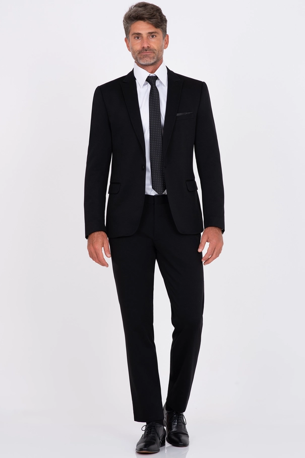 Terno Masculino Super Slim Fit em Malha e Calça com Ajuste PRETO