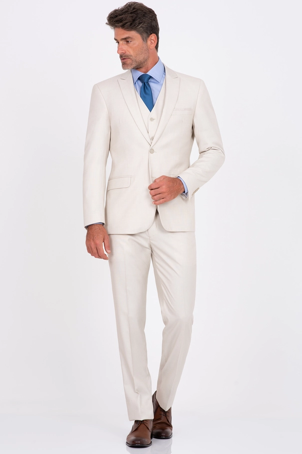 Terno Slim Fit com Colete e Calça com Ajuste MARFIM
