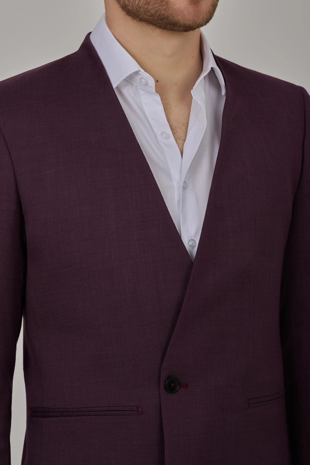 Terno Masculino Super Slim Fit Sem Gola e Calça com Ajuste