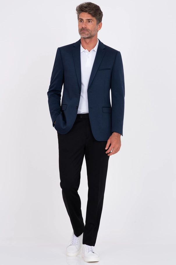 Blazer Masculino Super Slim Fit em Malha com Forro Listrado. VERDE JASPER