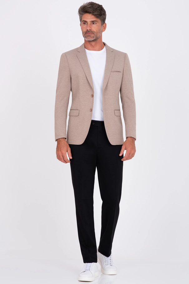 Blazer Masculino Super Slim Fit em Malha com Forro Listrado. VERDE JASPER