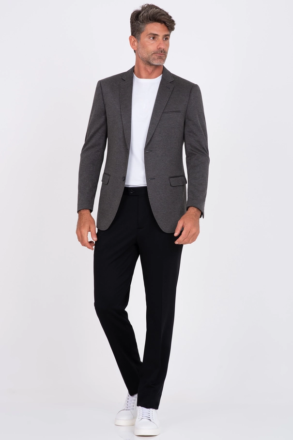 Blazer Masculino Super Slim Fit em Malha com Forro Listrado. VERDE JASPER