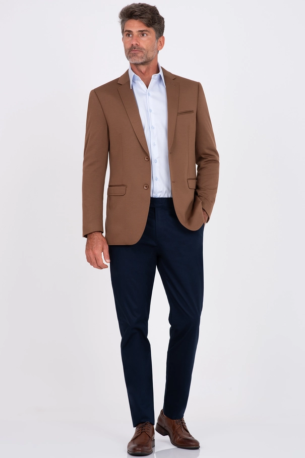Blazer Masculino Super Slim Fit em Malha com Forro Listrado. VERDE JASPER