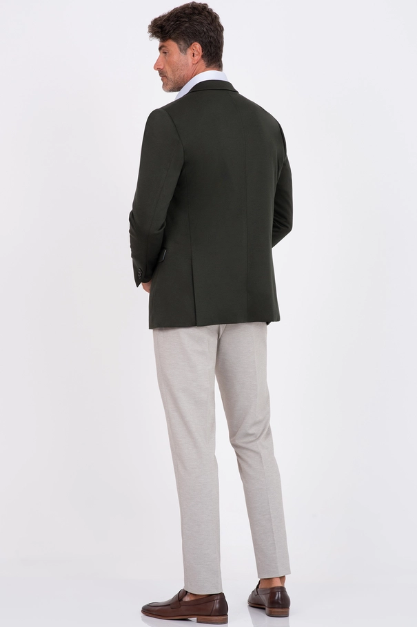 Blazer Masculino Super Slim Fit em Malha com Forro Listrado. VERDE JASPER