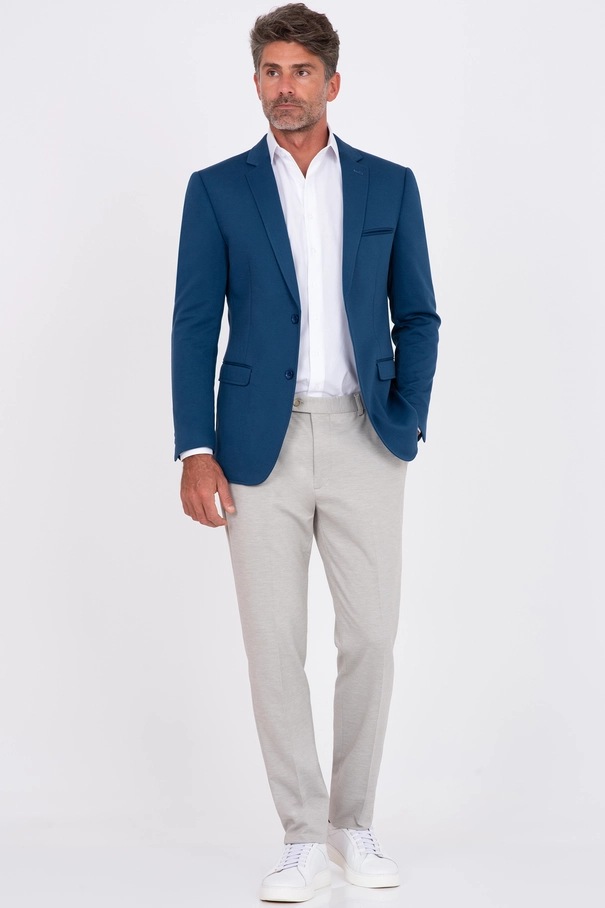 Blazer Masculino Super Slim Fit em Malha com Forro Listrado. VERDE JASPER